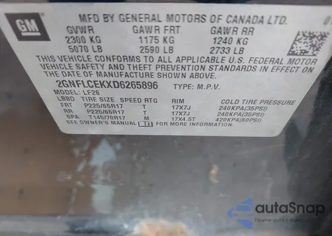 2013 Chevrolet Equinox Ls из США, поврежденный, VIN 2GNFLCEKXD6265896